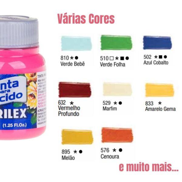 Tinta Para Tecido Fosca 37 ml Acrilex Várias Cores - Imagem 3