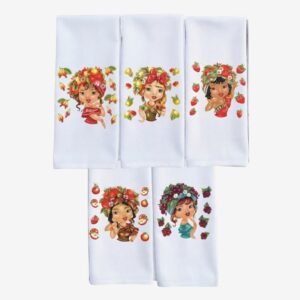 Kit 5 Panos de Prato Bonecas Frutas Estilotex