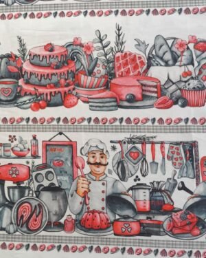 Tricoline Digital Barrado Bicolor Cozinheiro 55cm x 150cm