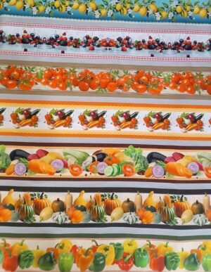Tricoline Barrado Digital Frutas e Vegetais 55x150cm