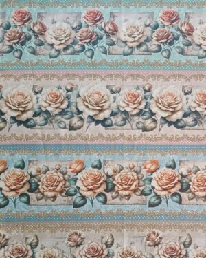 Tecido Tricoline Barrado Digital Roses Vintage 55cm x 150cm